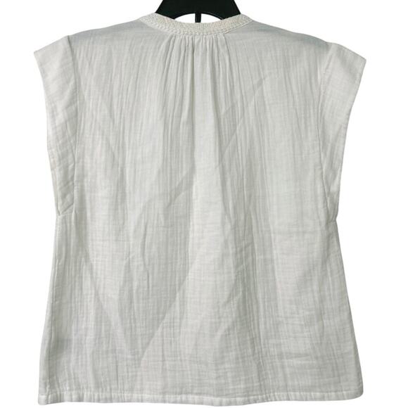 Faherty Lucia White Organic Cotton Embroidered Short Sleeve V Neck Top New XS - Picture 5 of 12